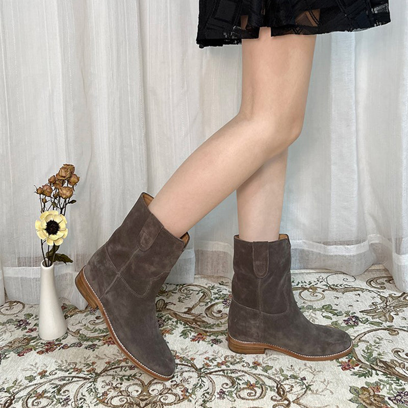 Womens Suede Mid Calf Western Cowboy Boots Maxct