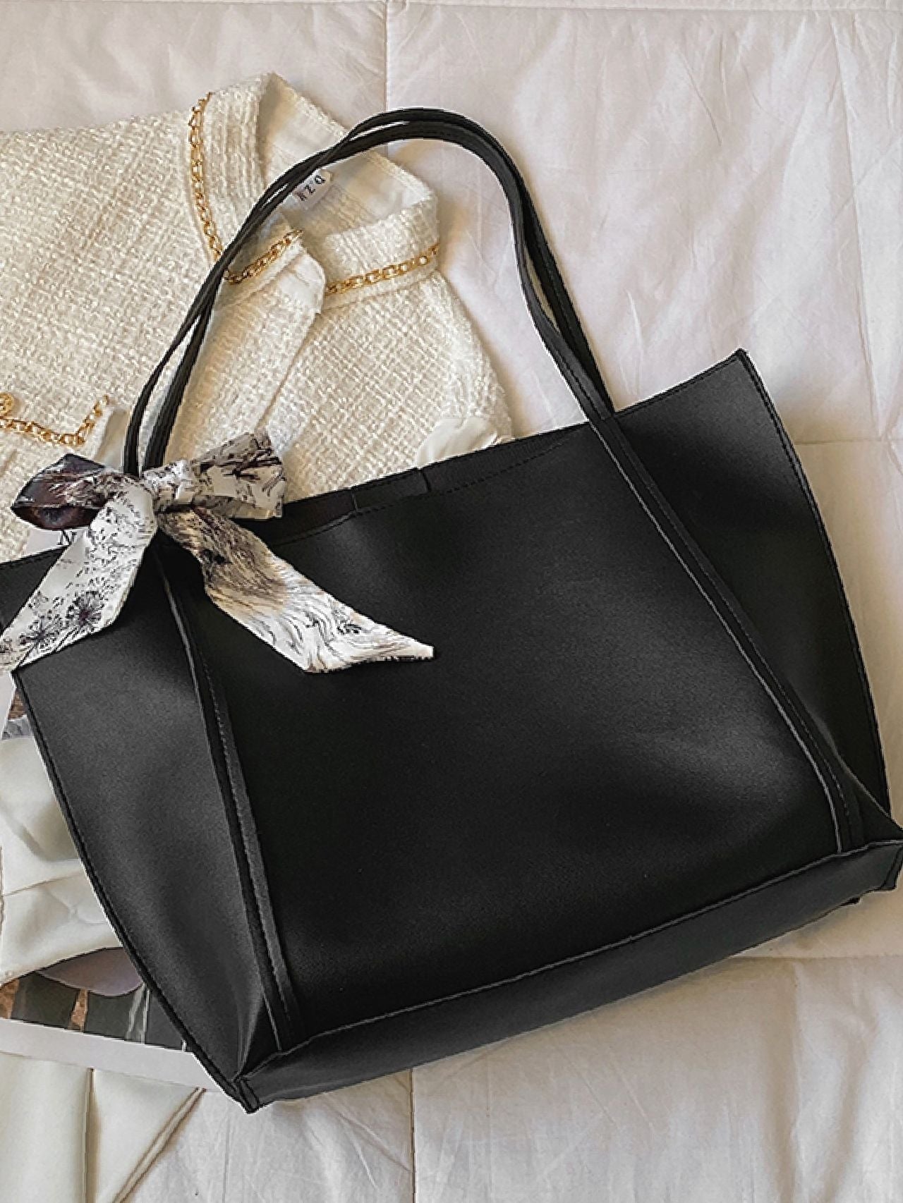 Maxct - Twilly Scarf Decor Shoulder Tote Bag  - Women Tote Bags