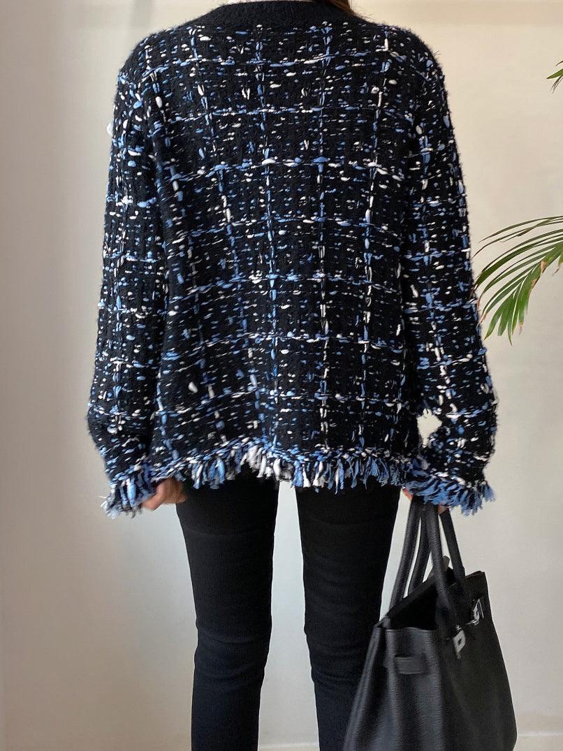 Maxct Vintage V-Neck Fringed Frayed Mélange Knit Cardigan