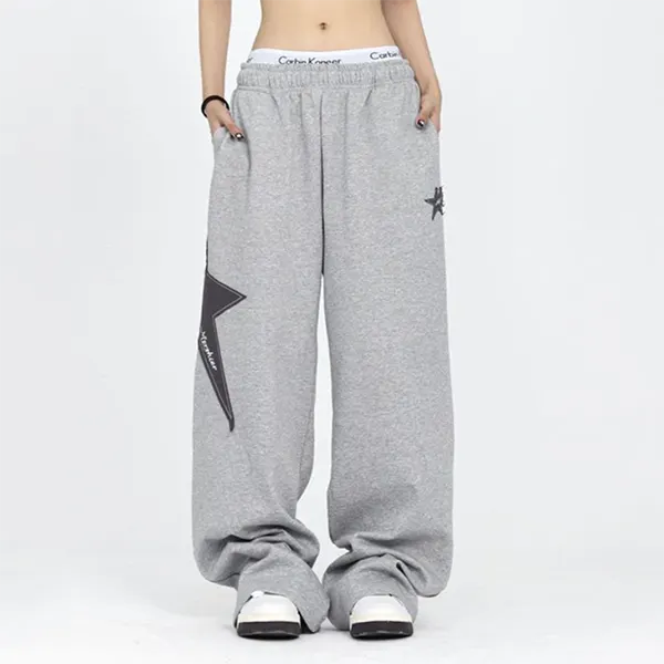 Maxct Star Patch Baggy Gray Sweatpants