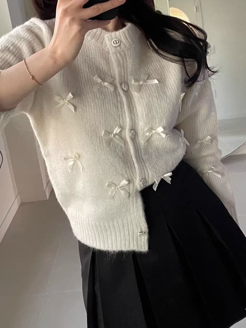 Maxct Round Neck Bowknot Knit Cardigan