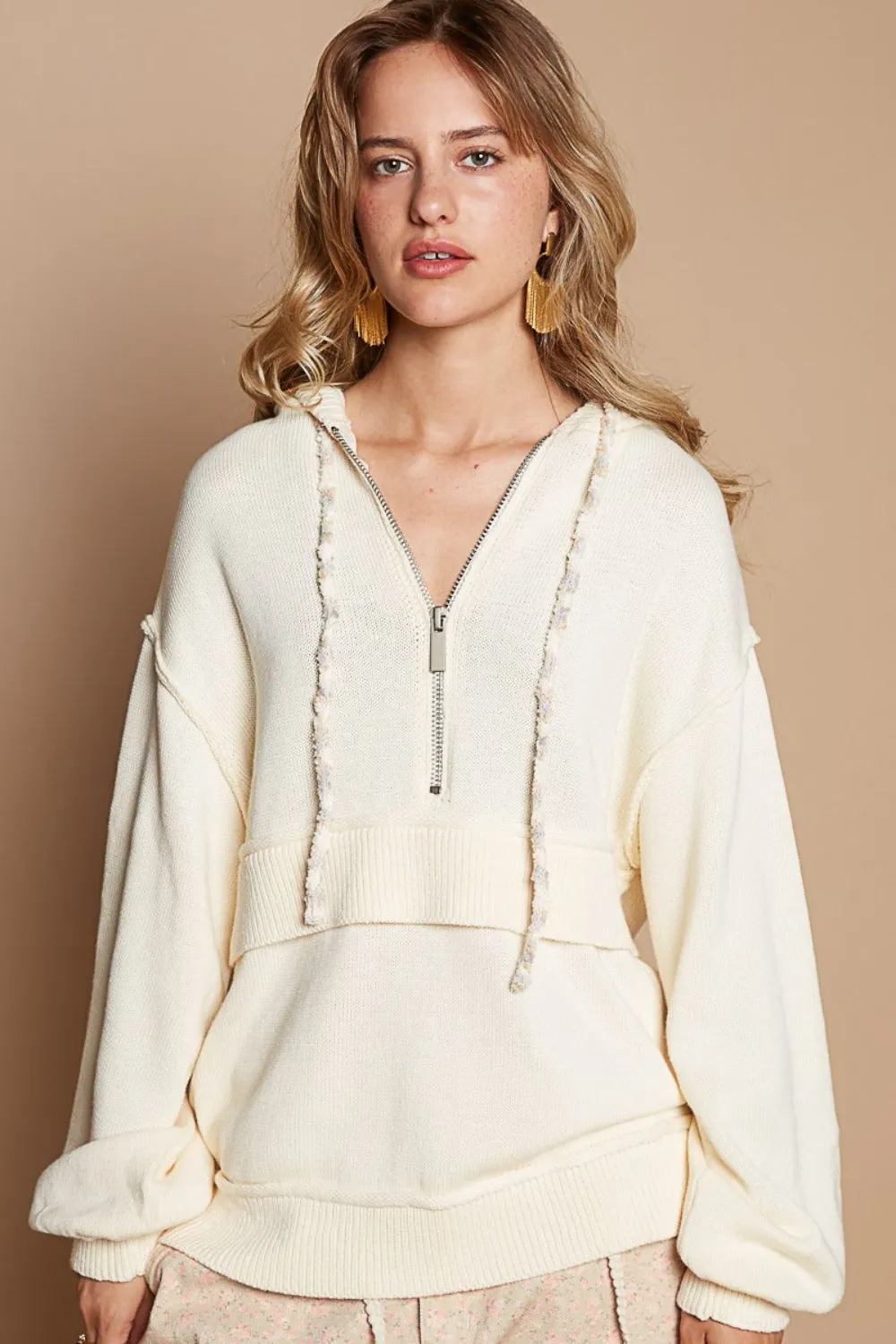 Maxct &POL Half Zip Drop Shoulder Hooded Sweater
