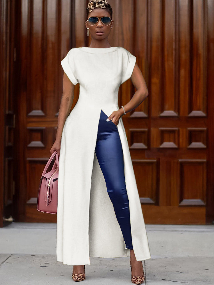 High Split Solid Maxi Dress Maxct