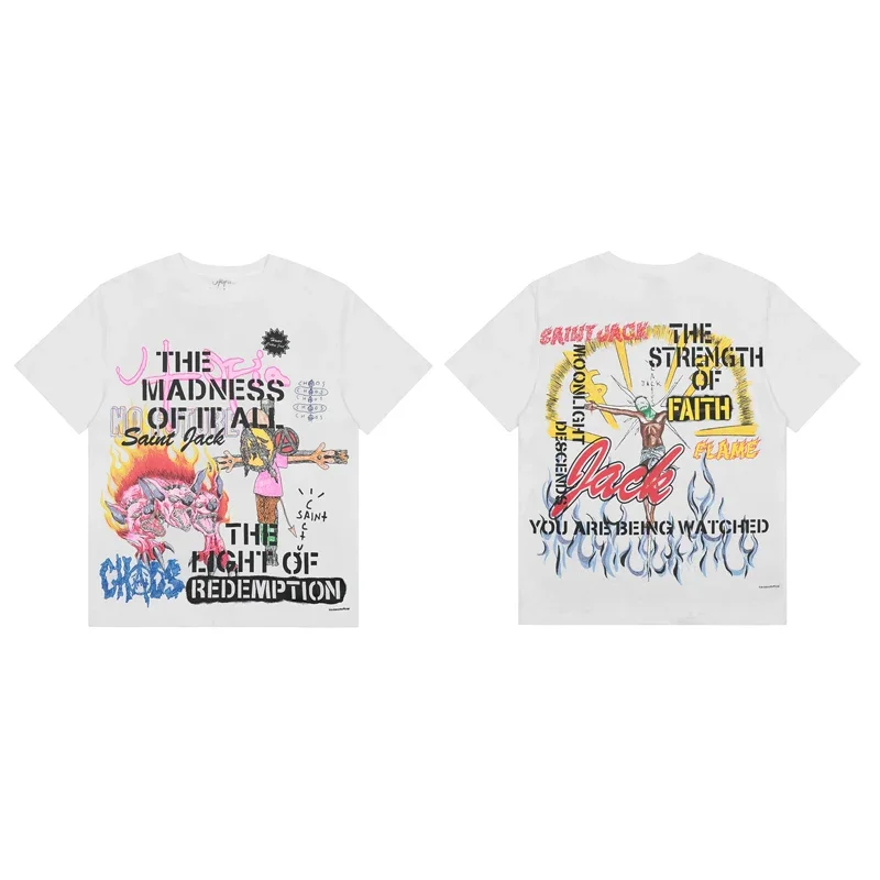 Maxct Rapper Cactus Jack T Shirt Flame Hunting Dog Letter Print Men Women Summer Oversized T-shirts Hip Hop Fashion Short Sleeve Tops