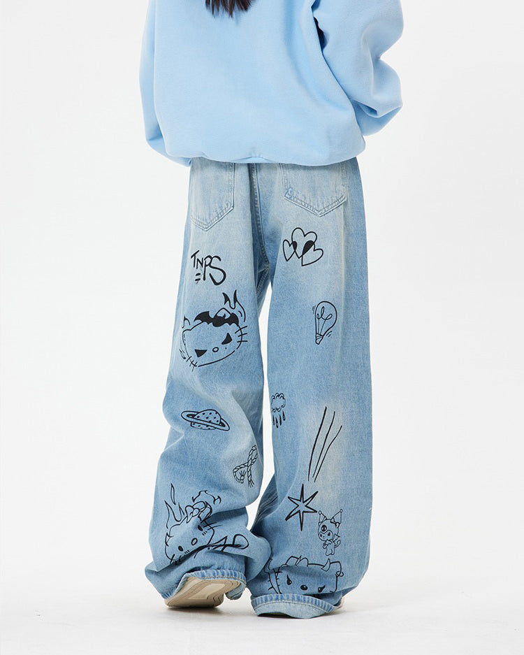 Grunge Aesthetic Cat Jeans in Blue Maxct