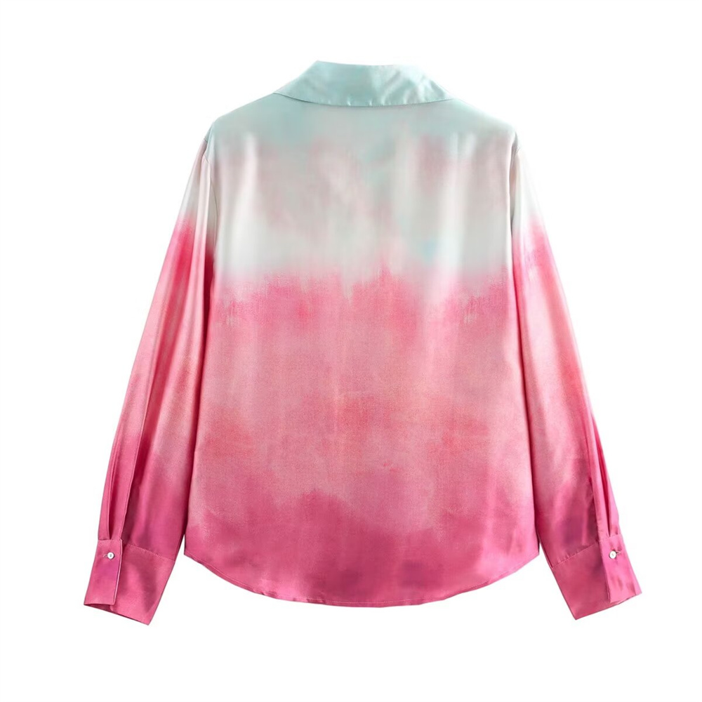 Maxct Autumn New Product Women's Fashion Silk Texture Tie Dyeing Printed Shirt High Waist Wide Leg Pants Set