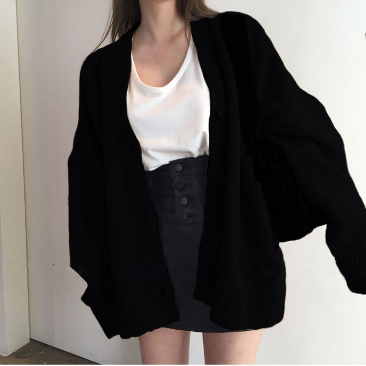 Maxct Solid Color Oversized Casual Knitted Cardigan
