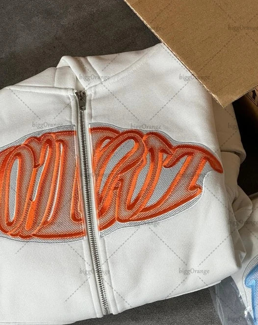 Maxct 90s Streetwear New Letter Embroidered Zipper Hoodie American Fashion Brand Retro Oversized Sweatshirt Women's Trendy Personalized Casual Jacket