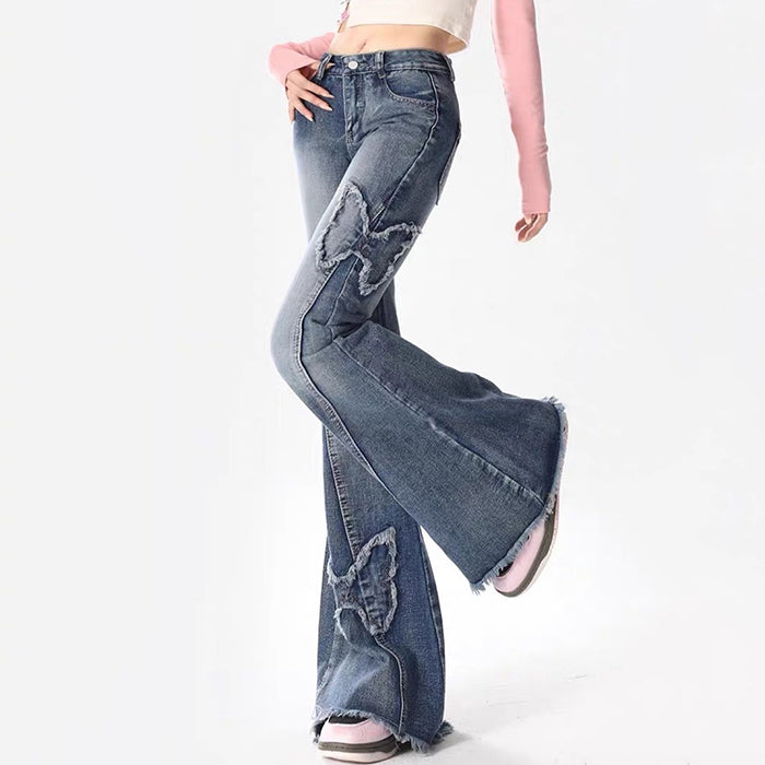 Y2K Butterfly Flare Jeans Maxct
