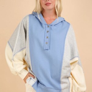 Maxct &VERY J Exposed Seam Color Block Half Button Hoodie