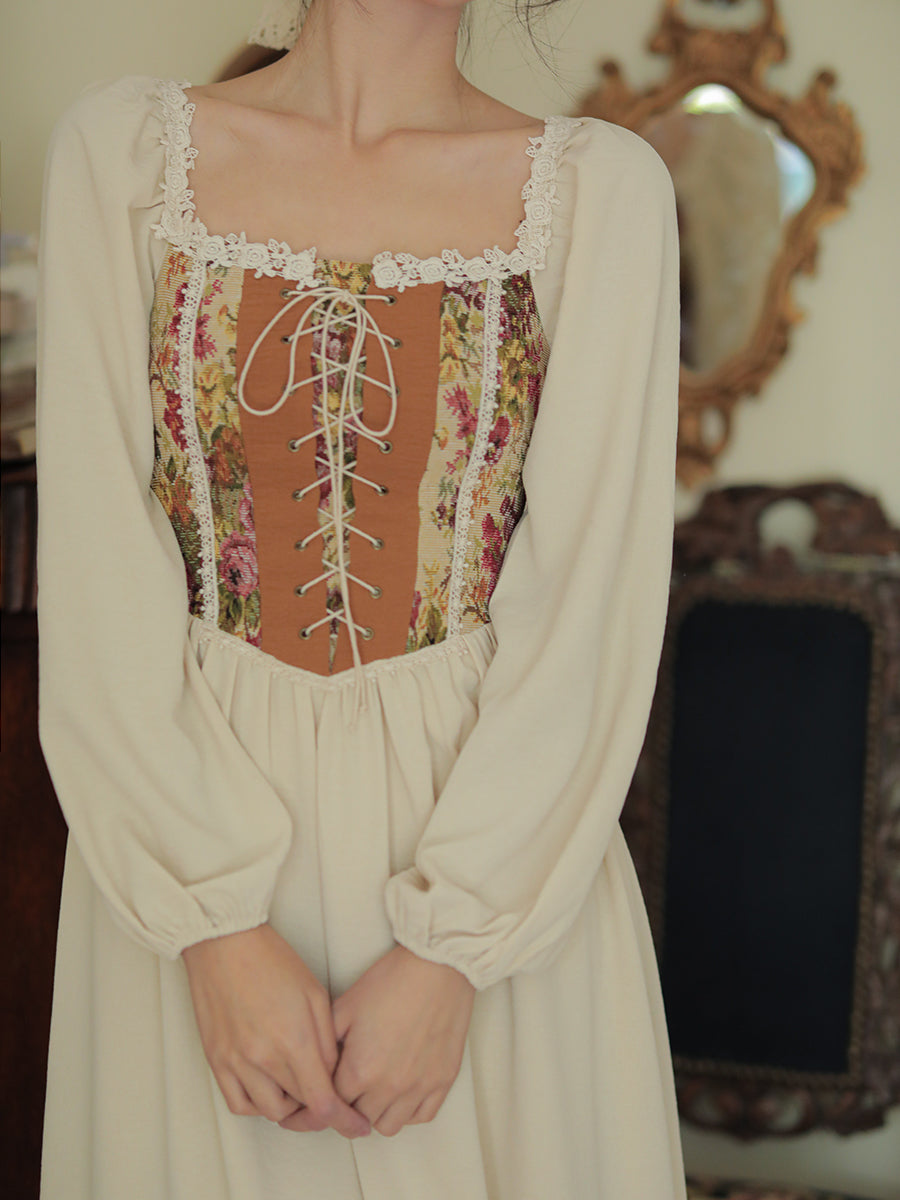 Rustic Rose Lace Up Corset Midi Dress Maxct
