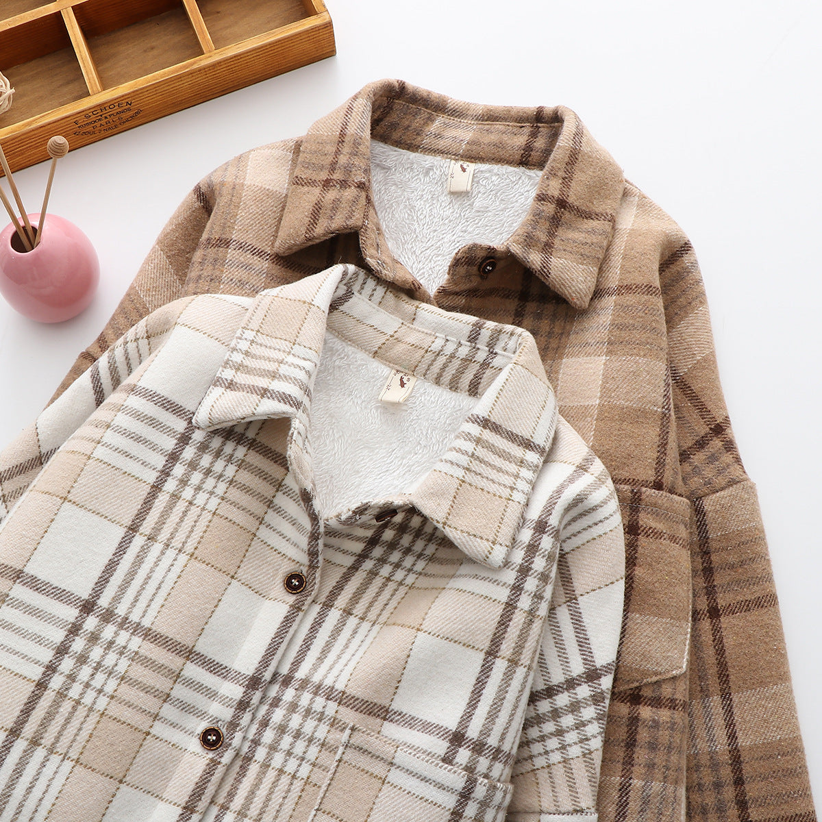 Maxct Warm Woolen Coat With Thick Plaid Shirt