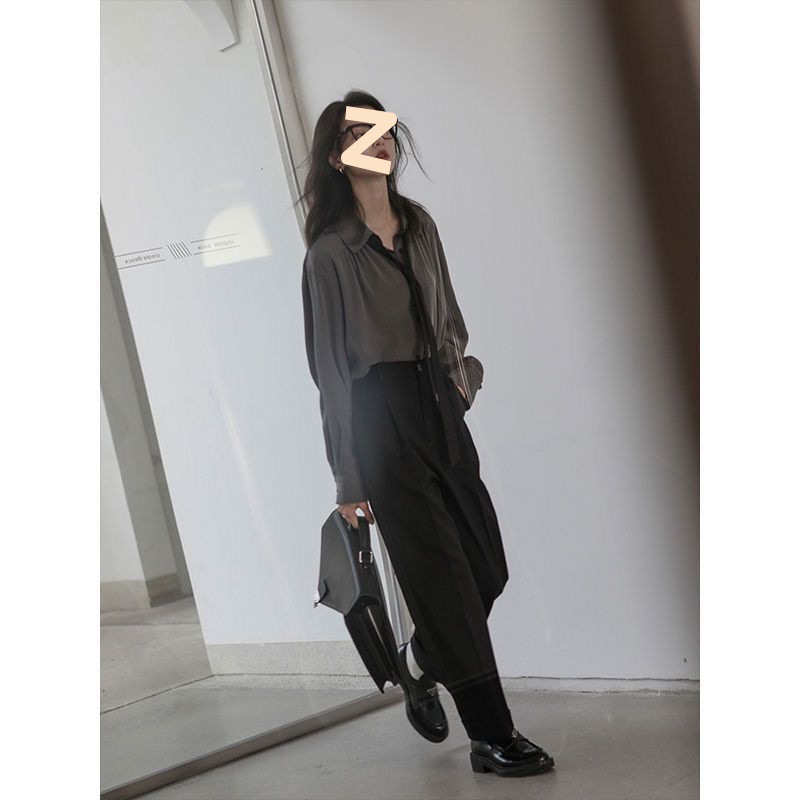Maxct men’s fashion Early Autumn Sweet Cool Niche Shirt Lazy Tie Loose Simple Slimming Shirt for Women