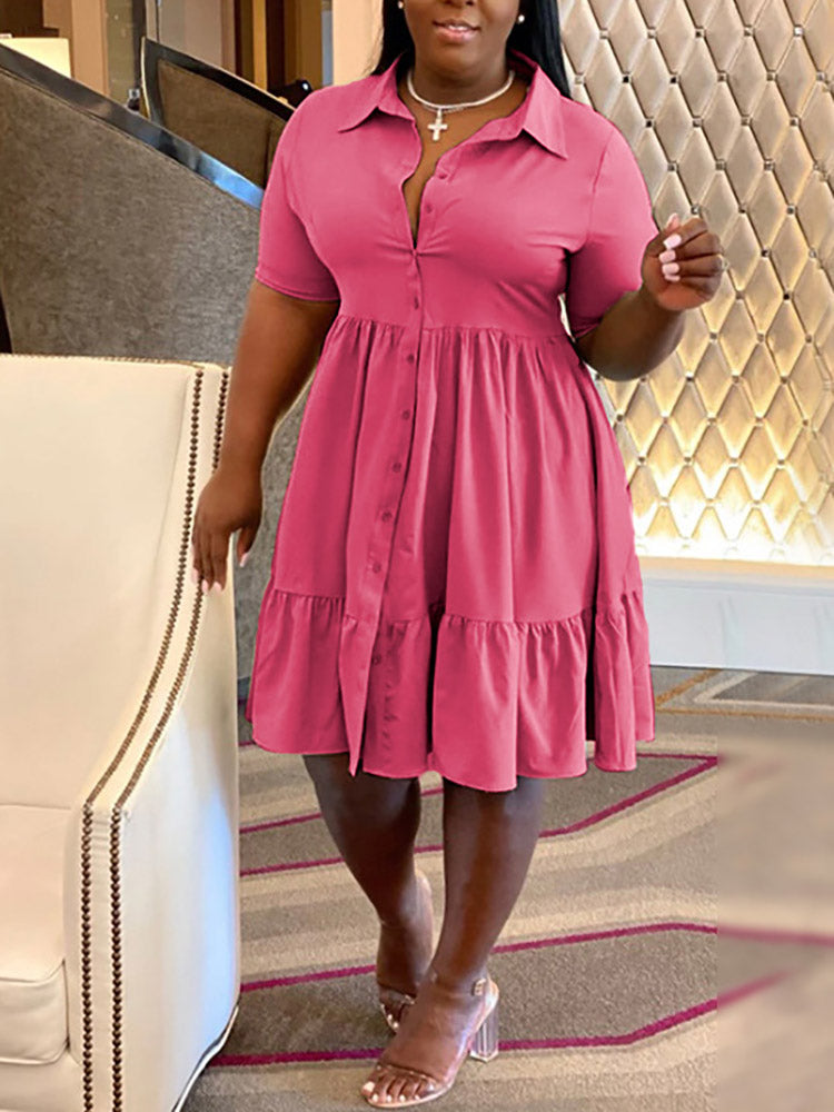 Casual Solid Button Shirt Dresses Maxct