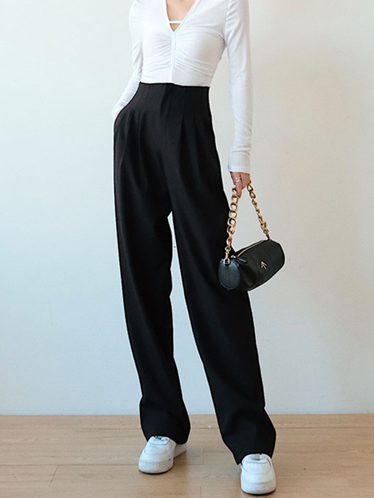 Maxct High Waist Pleated Wide Leg Pants