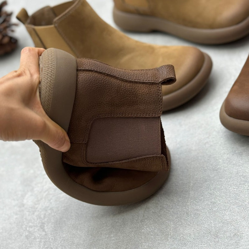 Maxct Women Vintage Minimalist Genuine Leather Chelsea Boots