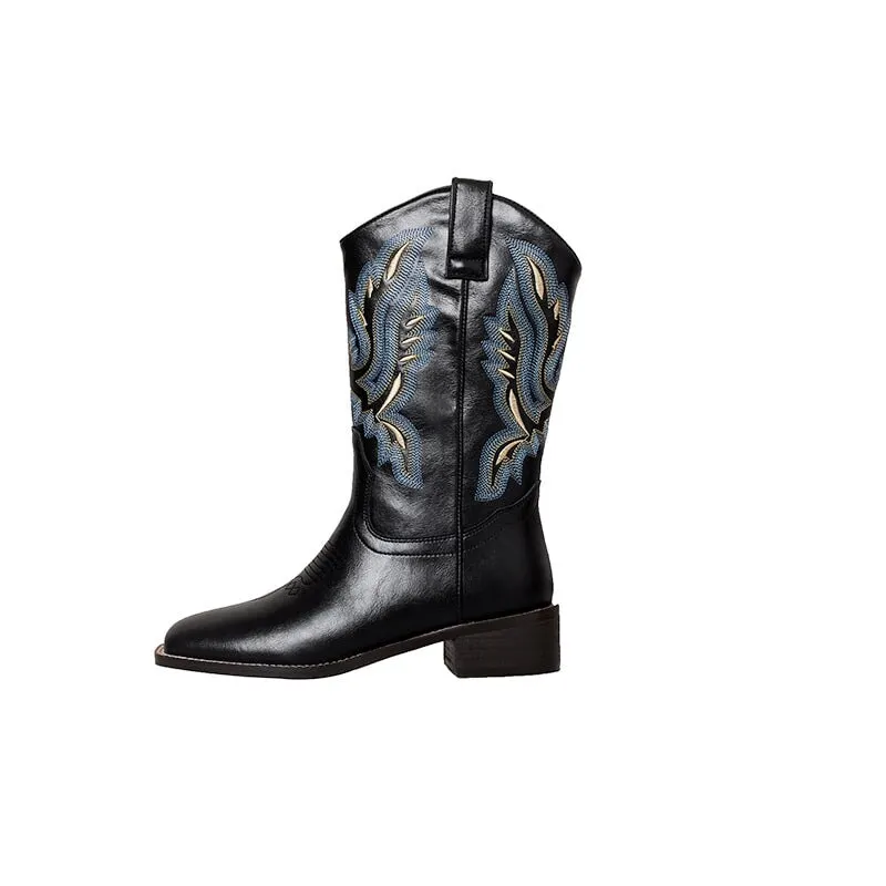 Western Bootss Mid Calf Boots Embroider- Black/Brown/Coffee Roper Cowgirl Boots Maxct