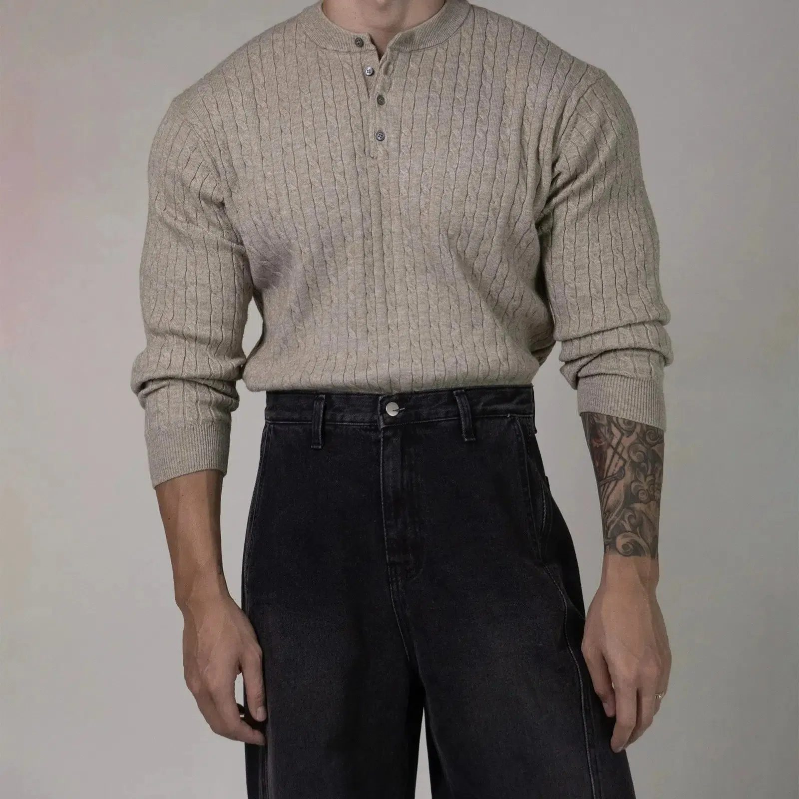 Maxct Bottoming Henry Collar Sweater