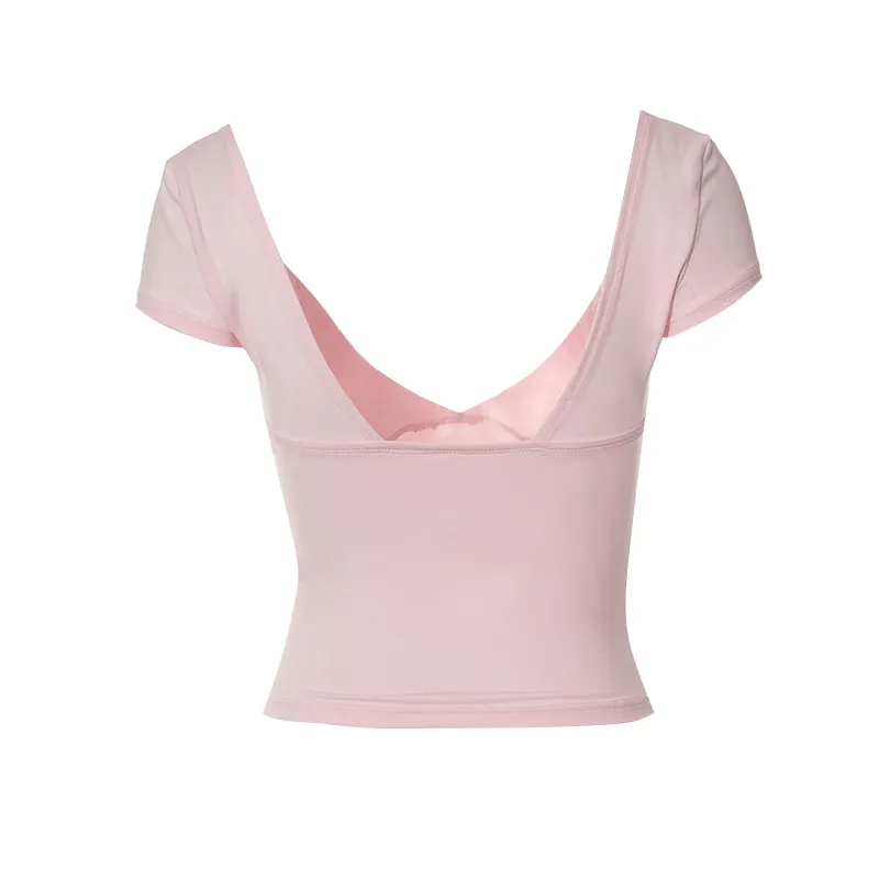 Summer Sexy T Shirt Tops for Women Clothes Stretch Slim Tees Shirt Femme V Neck Long Sleeve T-shirts Streetwea