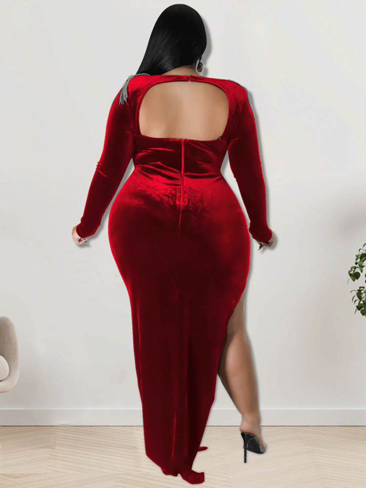 Velvet Slit Midi Dress Maxct