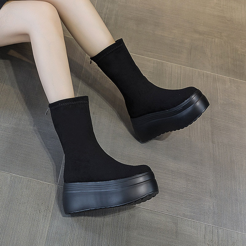 8cm Suede Platform Boots for Women Maxct