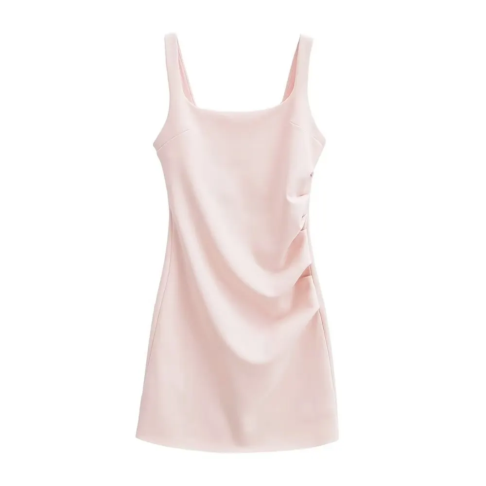 Maxct Maxct New Pleated Vest Dress Summer Women's Solid Color Square Collar Sleeveless Hip Skirt