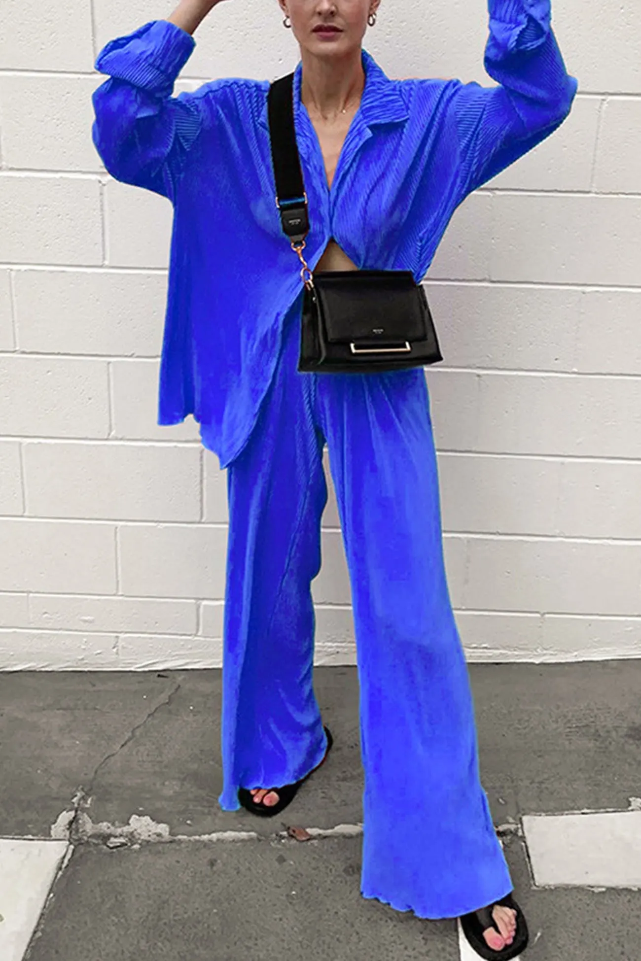 Maxct Pleated Shirt Wide Leg Pants Set - Image 13