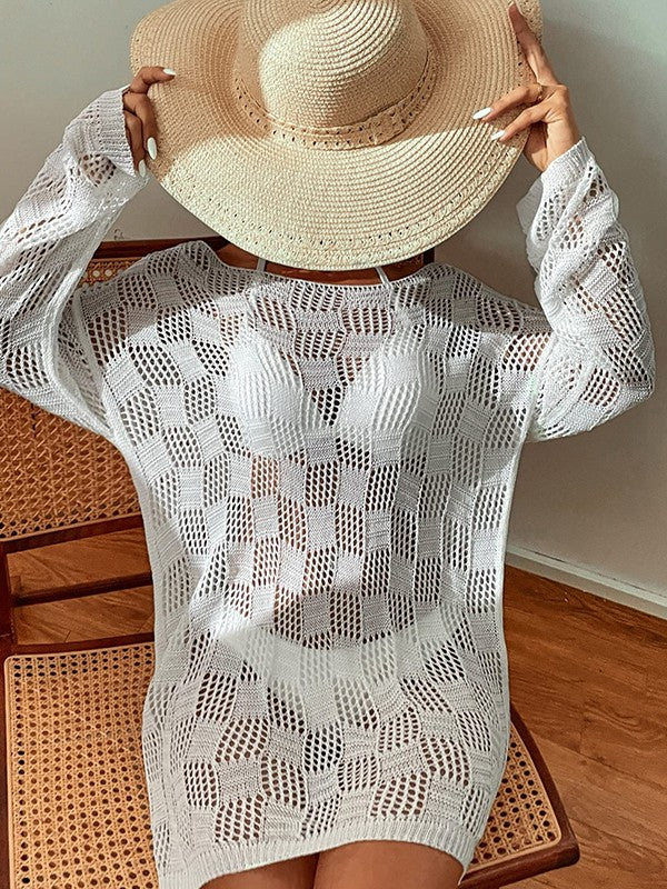 Split Long Sleeve Cover Up Mini Dress Maxct