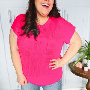 Maxct &Best In Bold Hot Pink Dolman Ribbed Knit Sweater Top