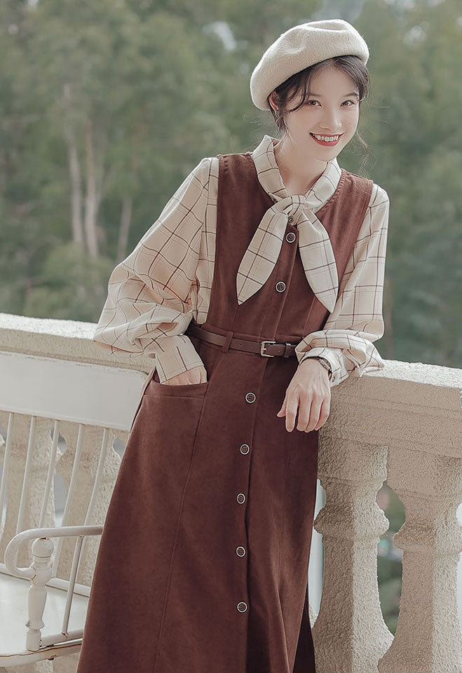 Button Up Suede Pinafore Dress Maxct