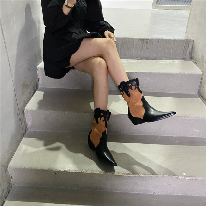 Totem Cowboy Boots Pointed Toe Motorcycle Boots Maxct