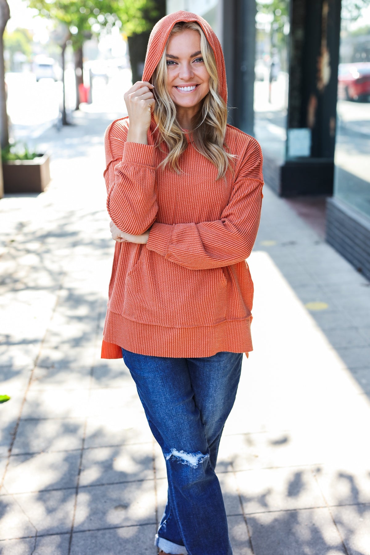 Maxct &Cozy Days Rust Mineral Wash Rib Knit Hoodie