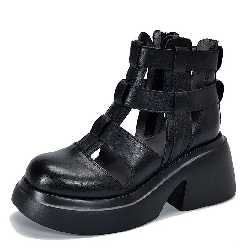 Woven Platform Gladiator Sandals with Side Zipper Maxct