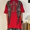 Maxct Gothic Trend Culture Oversized Anime Cross Print T-Shirt Men's Loose Cotton Top Y2K Harajuku Streetwear Summer T-Shirt Women