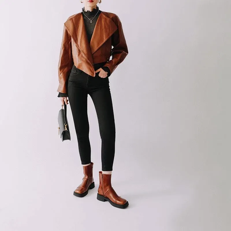 Retro Square Toe Platform Ankle Boots Maxct