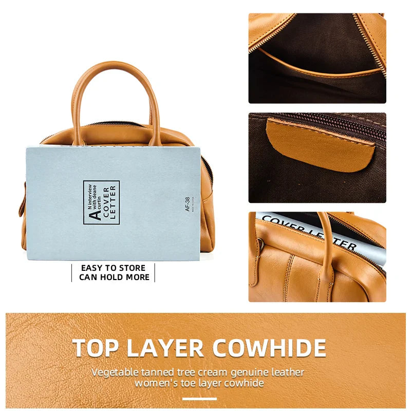 Maxct Women's Shoulder Bag Fashion First Layer Leather Bowling Bag Luxury Messenger Bag