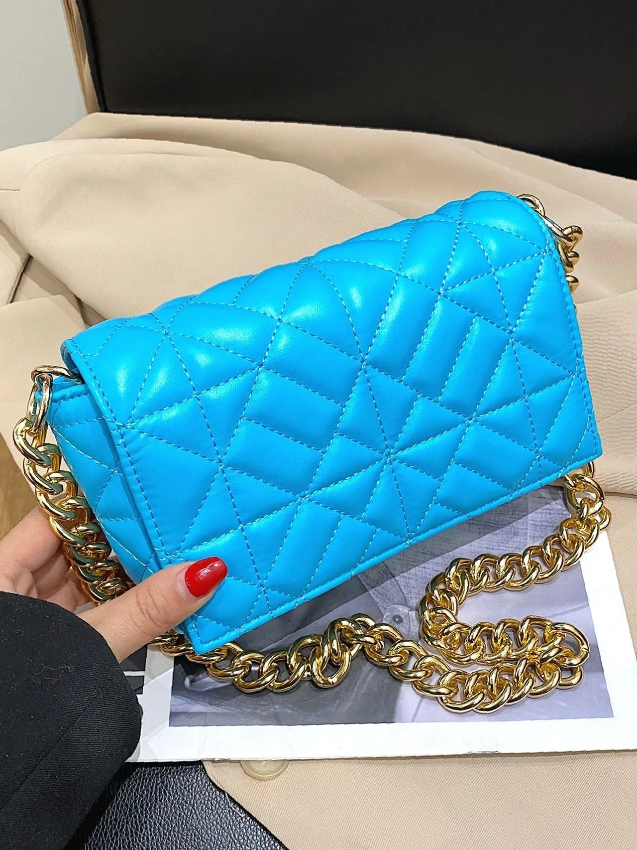 Bag For Love - Minimalist Quilted Flap Square Bag - Women Maxct Bags