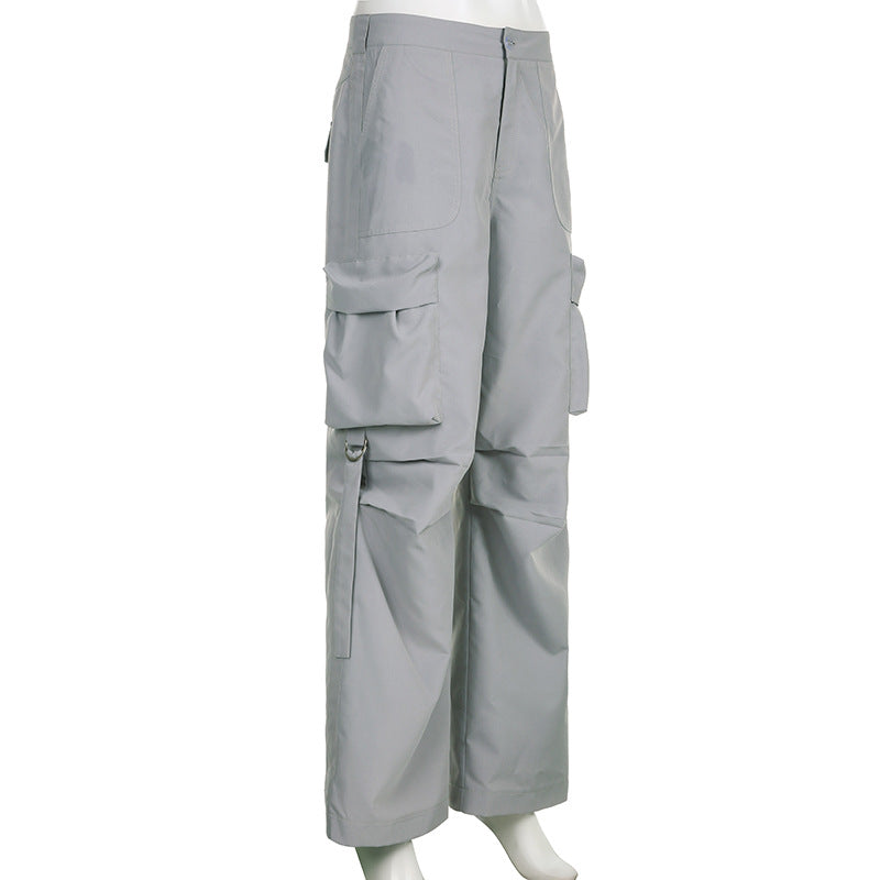 Washed Gray Baggy Cargo Jeans Maxct