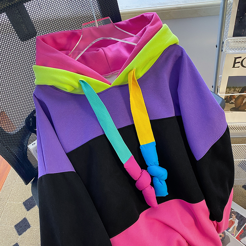 Oversize Contrast Fleece Hoodie Sweatshirt for Women - true deals club