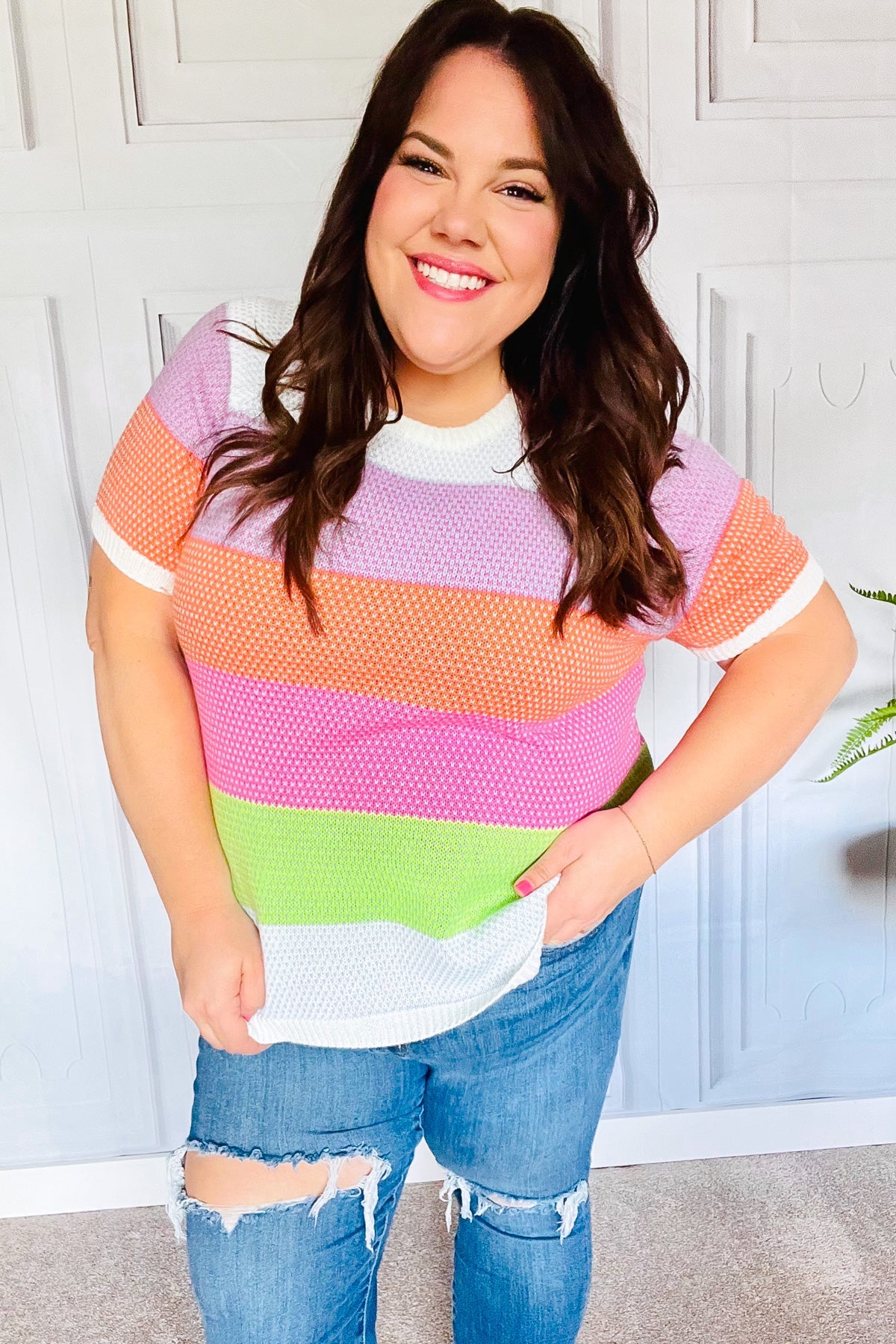Maxct &Get Started Lavender & Orange Stripe Jacquard Sweater Top
