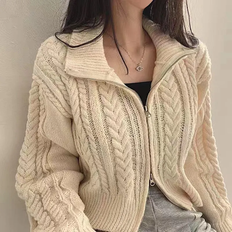 Maxct Twist Double Zipper Design Short Cardigan