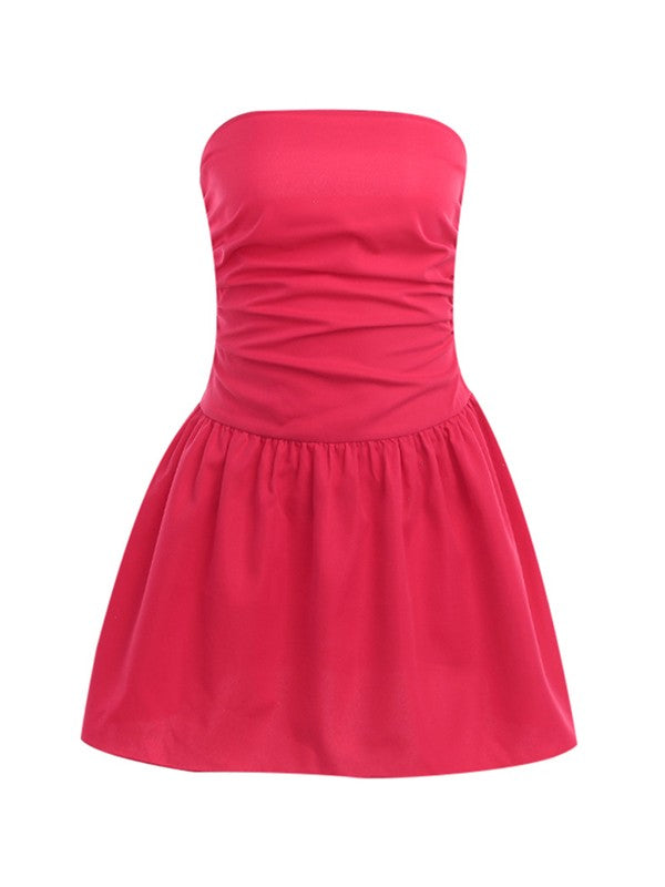 Smocked Back Ruched Bandeau Mini Dress Maxct
