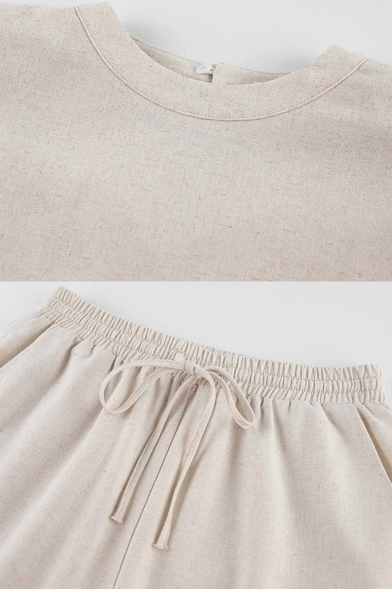 Maxct Linen Crop Tops Sleeveless Lace Up Pant Set