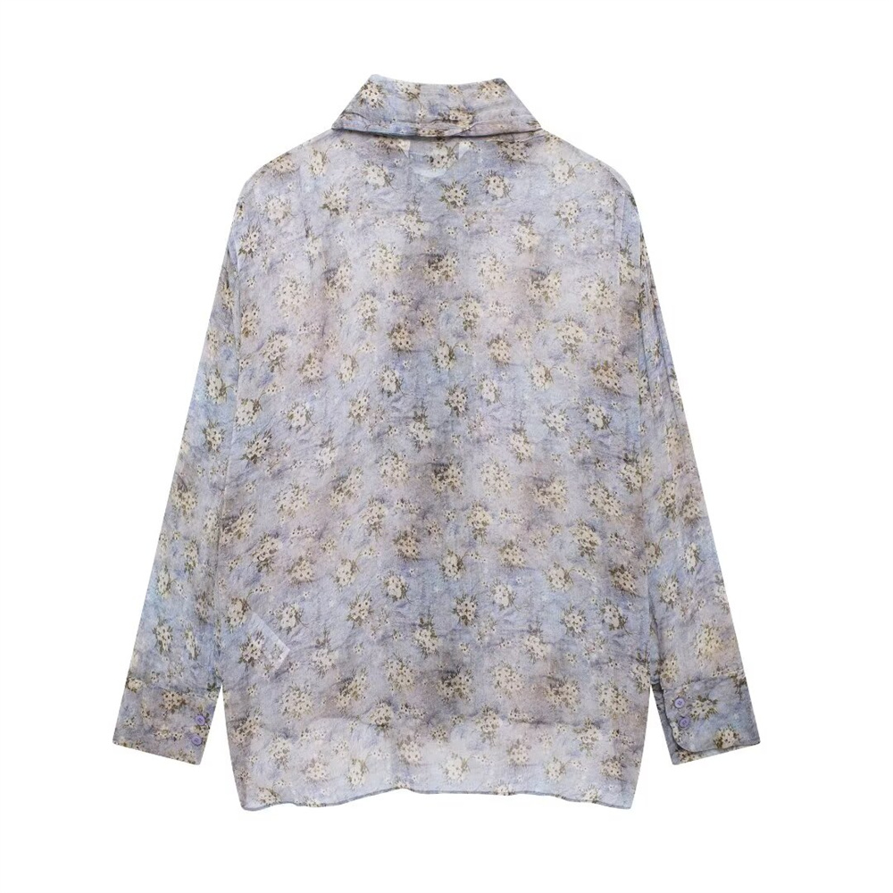 Autumn New Product Women's Casual Versatile Loose Bow Tie Decoration Printed Long Sleeve Shirt Top
