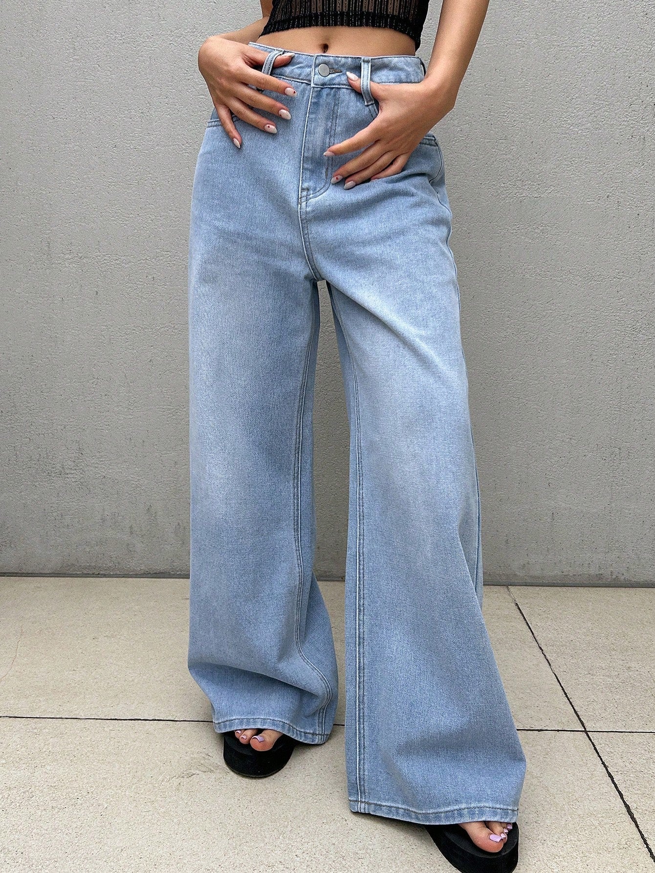 Maxct Women's Loose Fit Wide Leg Denim Pants With Pockets, Suitable For Daily And Casual Wear
