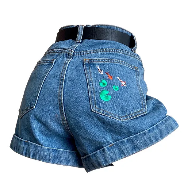 Koi Fish Embroidered Shorts Maxct