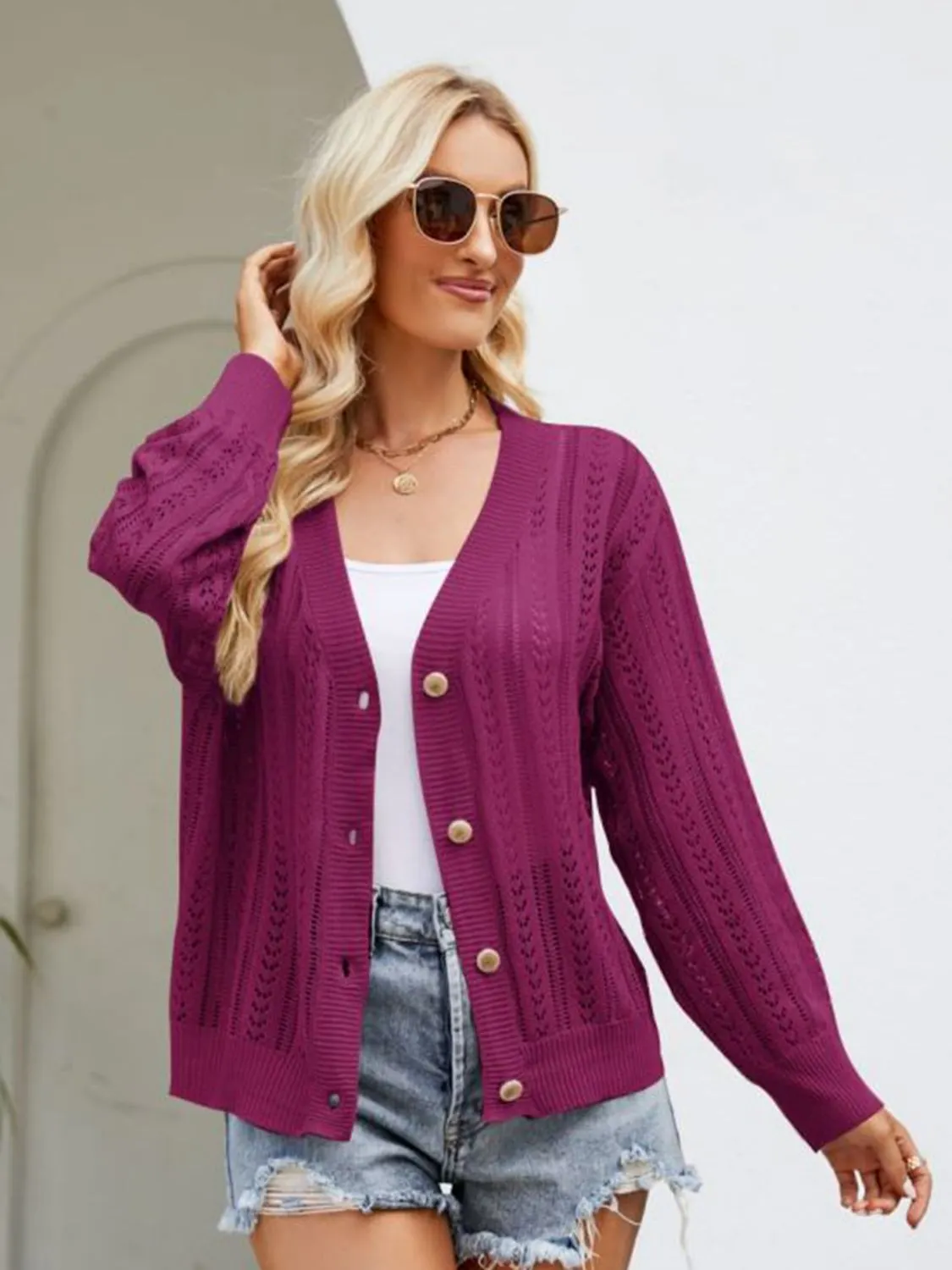 Maxct &Button Down Ribbed Trim Cardigan