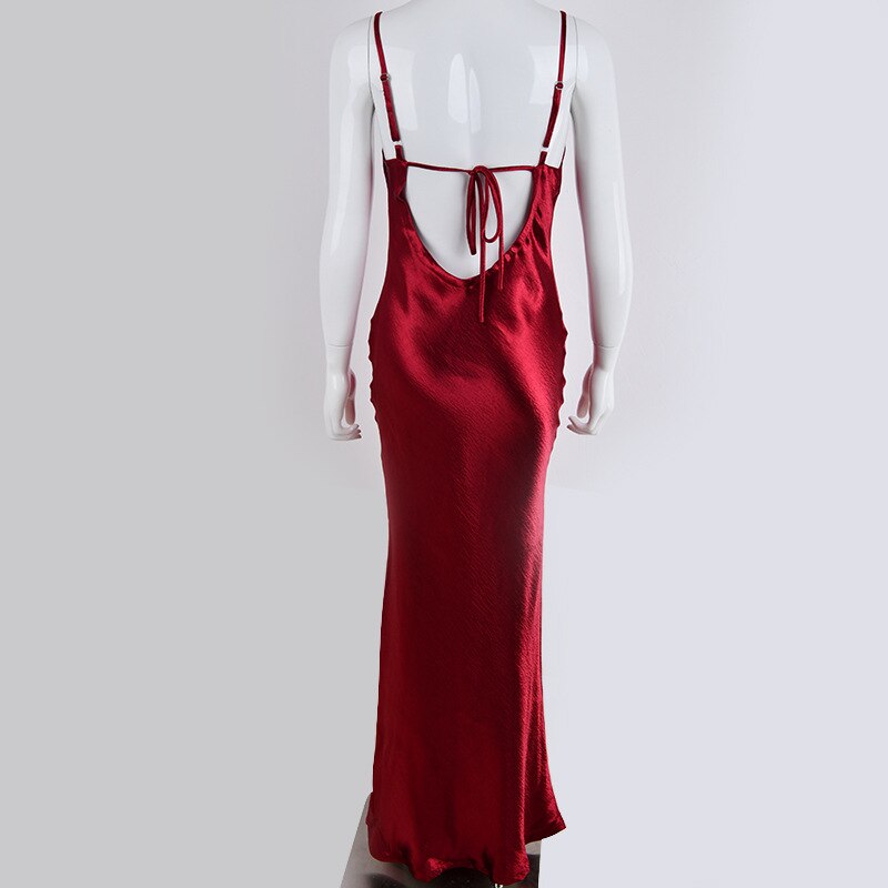 Elegant Satin Backless Long Dress For Women Gown Summer Spaghetti Strap Sleeveless Night Club Party Long Dress Vestido