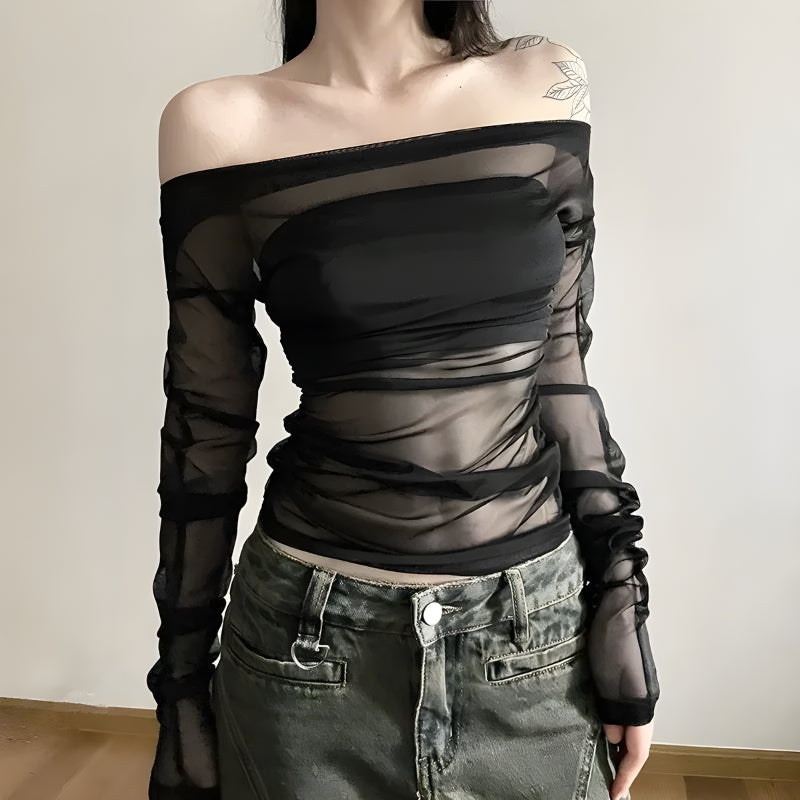 Maxct &Off Shoulder Mesh Top