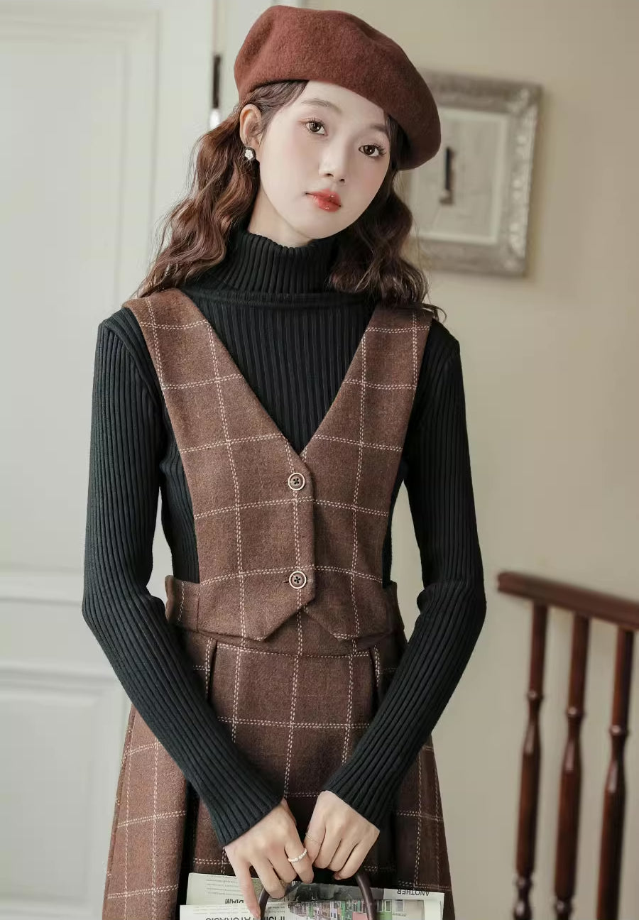 Plaid Vest Pinafore Dress Maxct